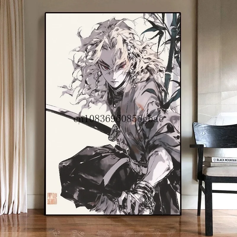 Figura de Anime clásico Demon Slayer Uzui Tengen, pintura en lienzo con tinta sin marco, póster de Manga, Mural, decoración del hogar para dormitorio, regalos para niños