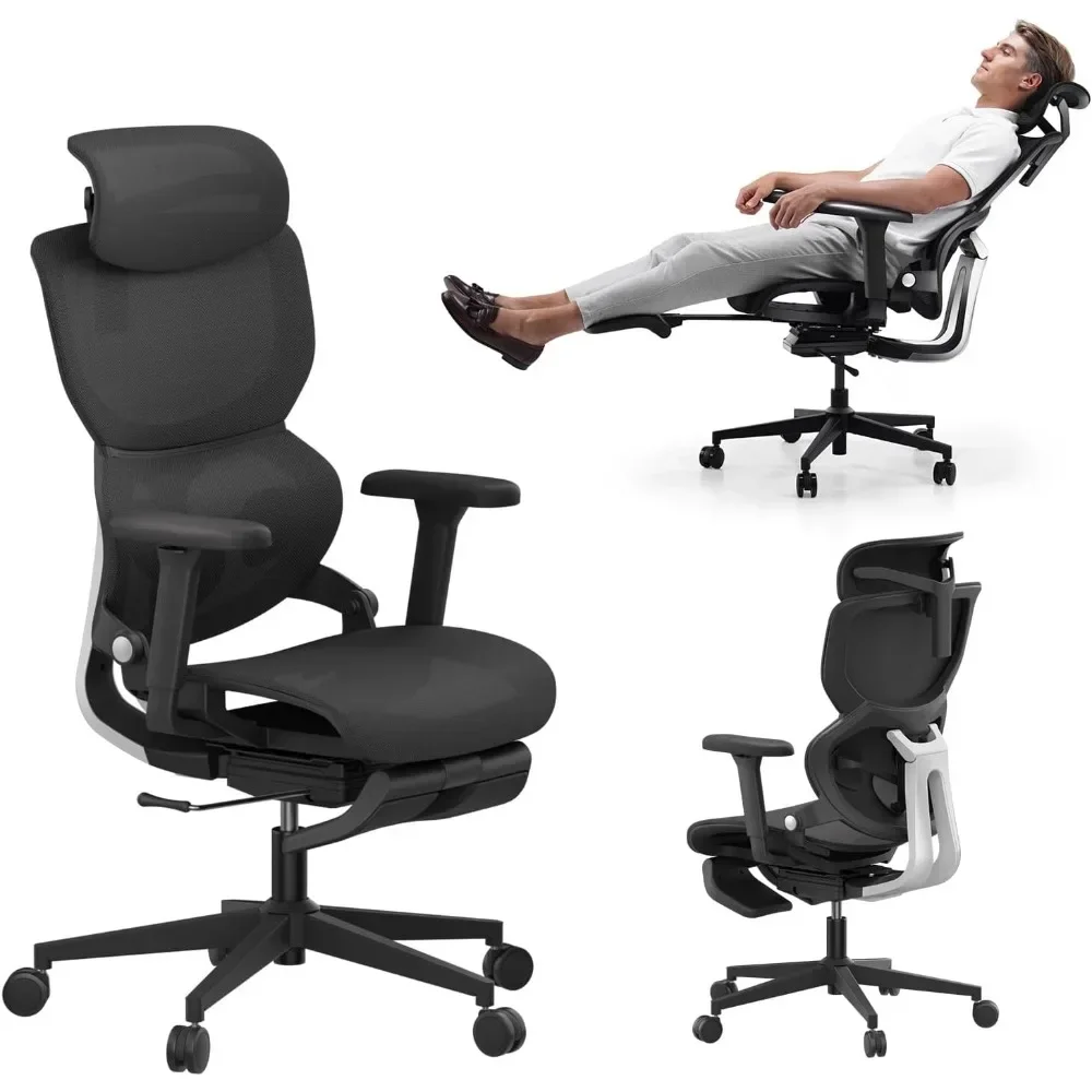 

Ergonomic Office Chair with Footrest Home Office Ergonomic Chair with Soft Rubber Lumbar Support Extra Large 2D Headrest