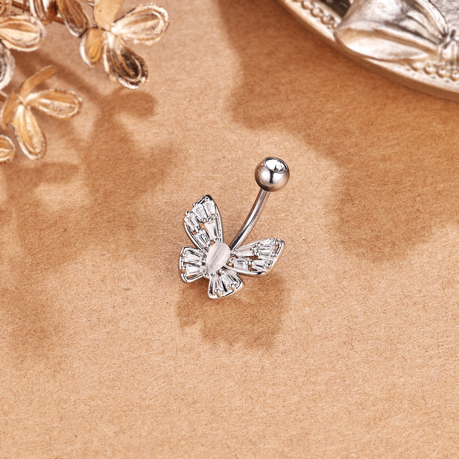 ZS 1 قطعة قلادة على شكل فراشة الفولاذ المقاوم للصدأ البطن خاتم على شكل زر النساء الفتيات تشيكوسلوفاكيا كريستال السرة الثقب خواتم السري ثقب الجسم #5