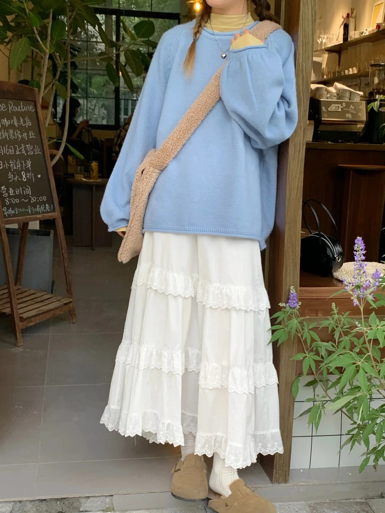 

New Fashion 2025 A-line Loose Skirts Woman Korean Style Female Lace Fashion Leisure Spring Ankle-length Skirt Women