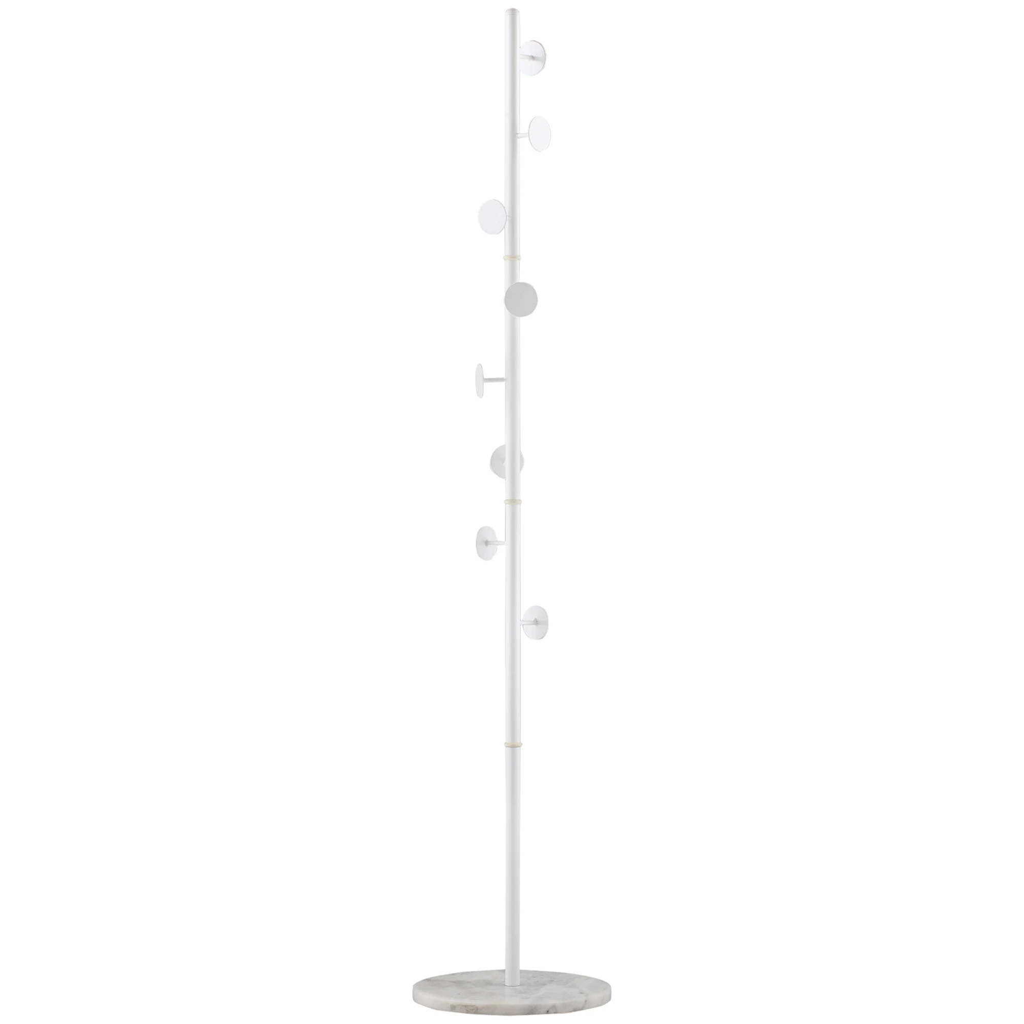 HOMCOM Stand-up Coat Rack with 8 Hooks for Hanging Clothes Bags Hats and Marble Base for Bedroom Aisle Entrance 35x35x170 cm White