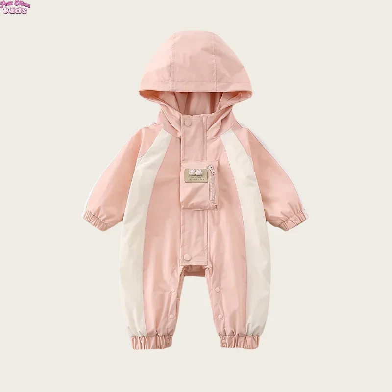 

0-3Y Baby Girls Clothes Outdoor Jumpsuit Baby One Piece Jumpsuit Newborn Baby Clothing Windproof Hooded Romper with Pocket