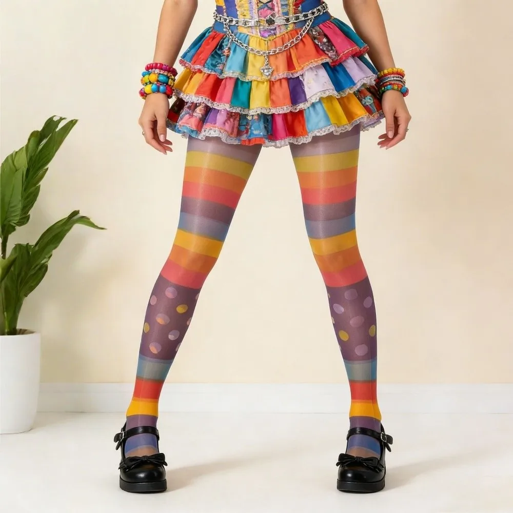 Seamless Rainbow Pantyhose Breathable Elastic Colorful Stripes Stockings Thin Slimming Gradient Color Tights Cosplay