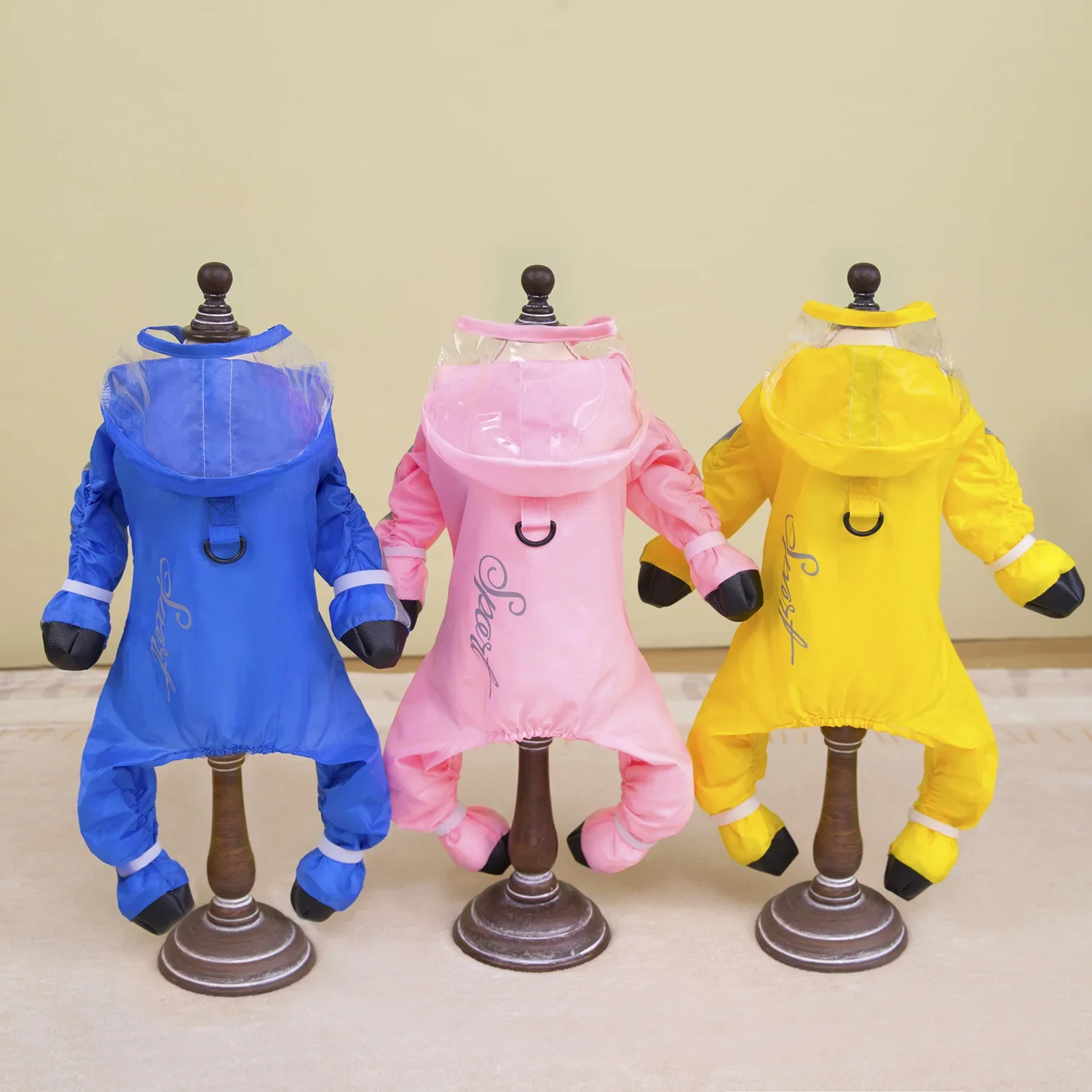 Four-Legged One-Piece Dog Raincoat All-Inclusive Waterproof Rain Shoes All-In-One Pet Splashproof Belly Curtain Leash Coat