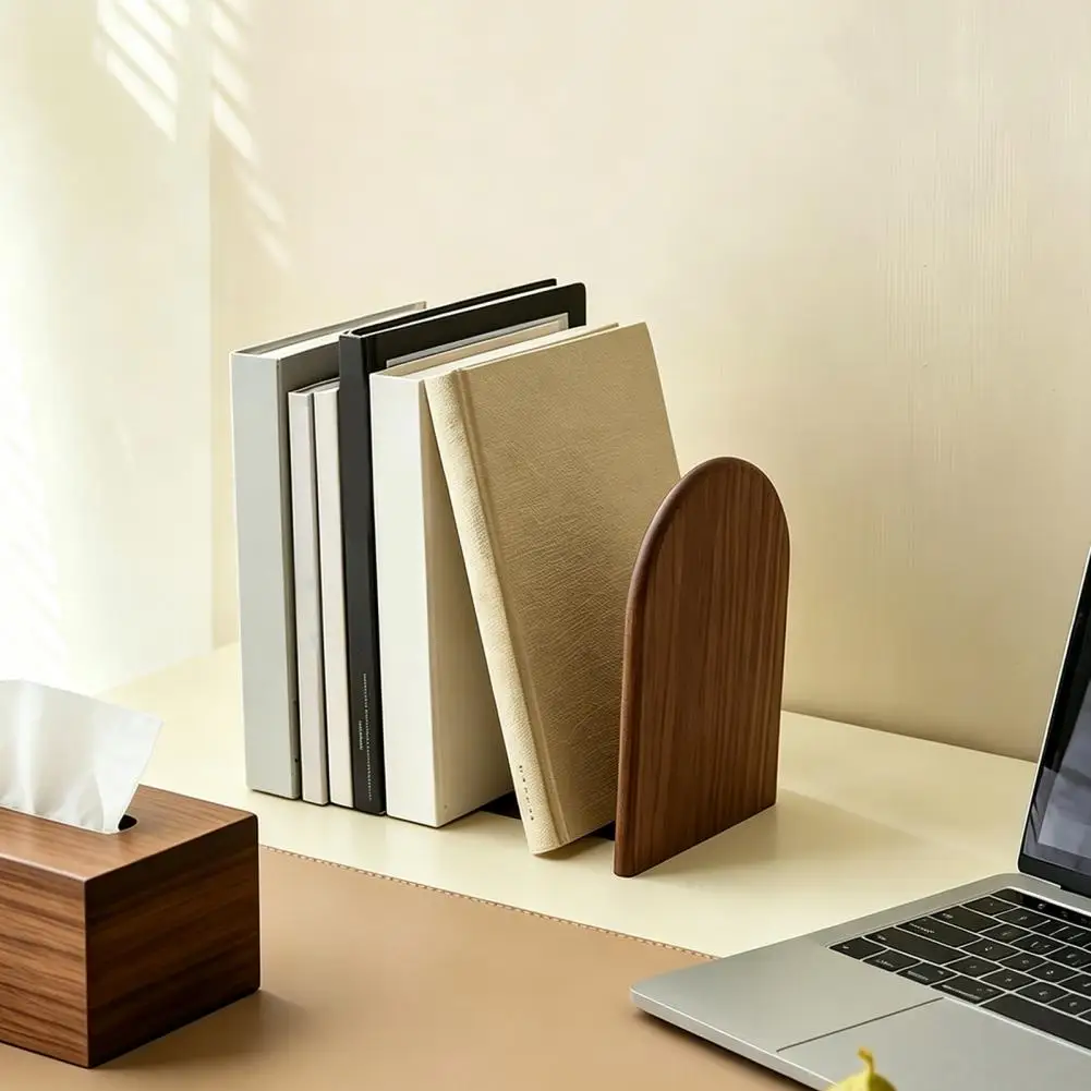 Wood Bookends Thickened Anti-Tip Heavy Duty Book Stand with Polished Edges Durable Book Holder for Home Office Desk