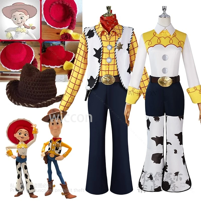 애니메이션 게임 커플의 우디 제시 코스프레 의상 풀 세트 모자 가발 여성 남성 제시 의상 할로윈 크리스마스 파티 맞춤형