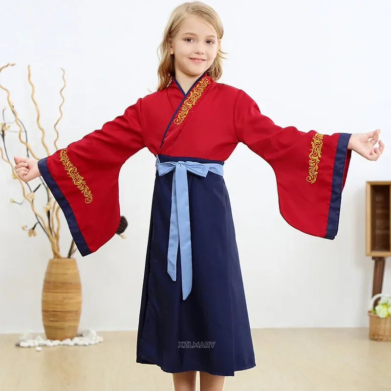 Halloween Girls Hua Mulan Costume with Sword Children Cute Girl Princess Cosplay Mulan Dress Kids Chinese Traditional Clothing