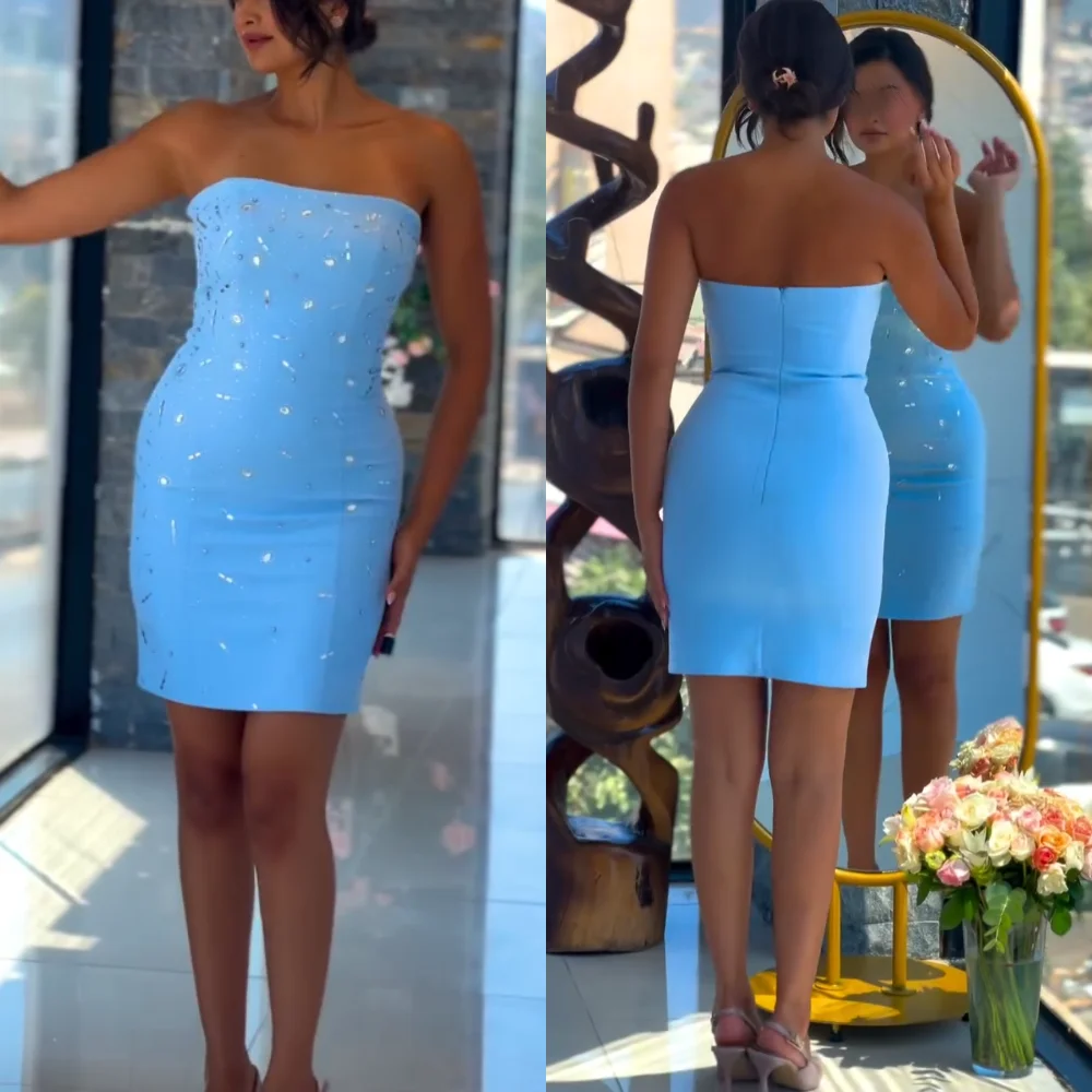 

Customized Jersey Sparkle Strapless Sheath Midi Dresses Bespoke Occasion Charming Party Gown Sexy High Quality