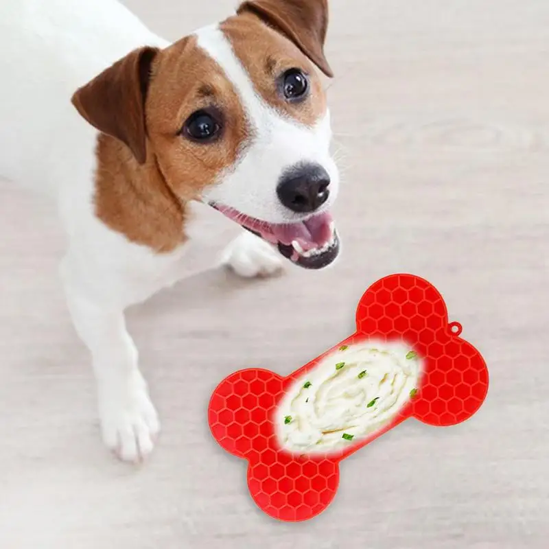 Dog Lick Mat Bone-shaped Lick Mat For Dogs Slow Feeder 2Pcs Licking Mat Anxious Relief Lick Pad For Butter Food Treats Yogurt