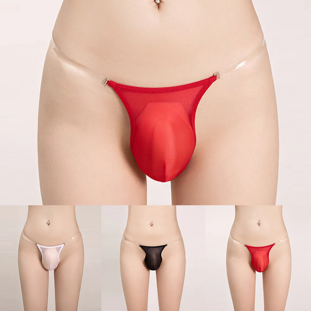 ผู้ชายเซ็กซี่ T-Back Thongs ชุดชั้นในดูผ่านน้ํามัน SHINY Glossy กางเกงกระเป๋าใหญ่เกย์กางเกงที่ถอดออกได้ Bugle กระเป๋ากางเกง