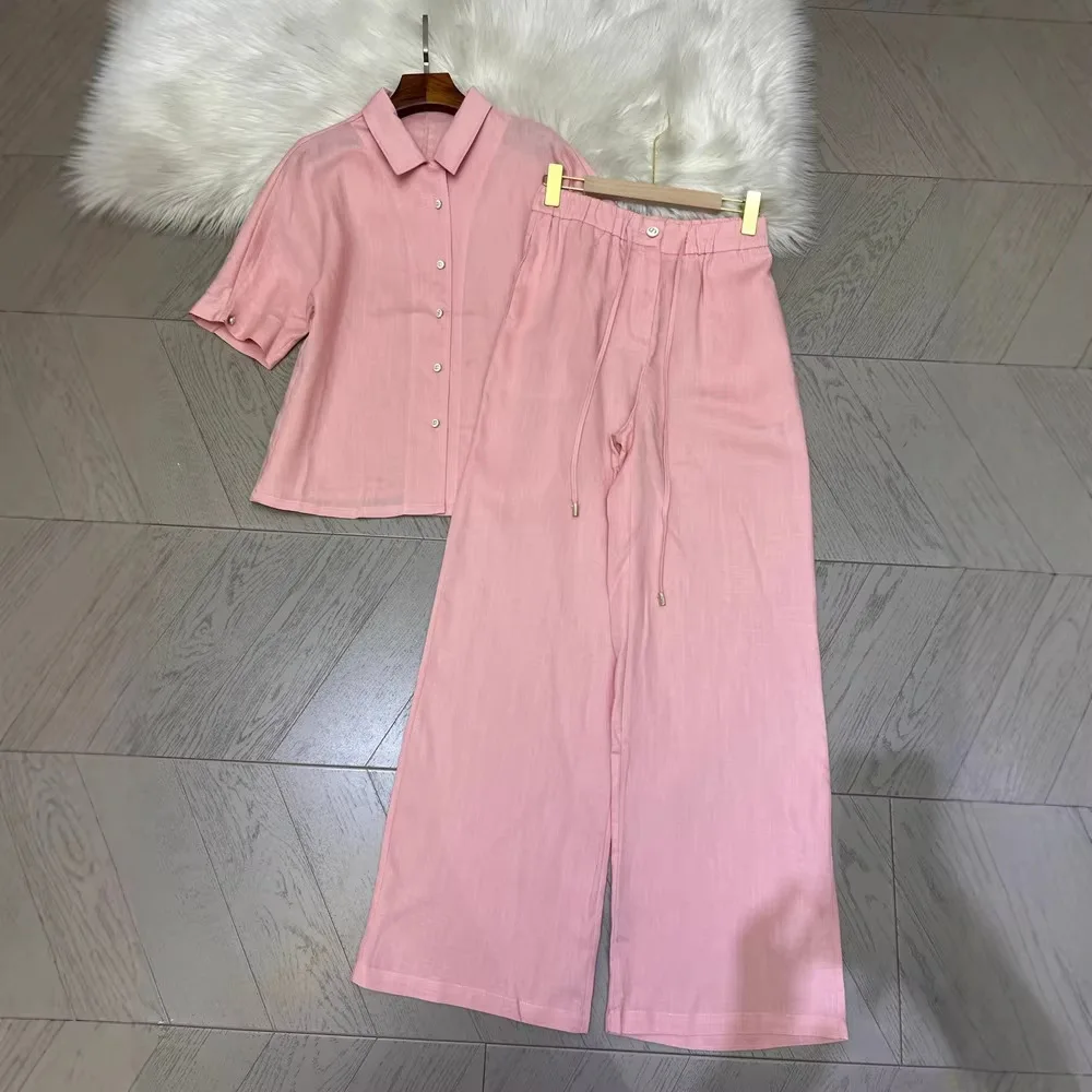 Women Spring New Shirt With Wide Leg Pants Two Piece Outfit