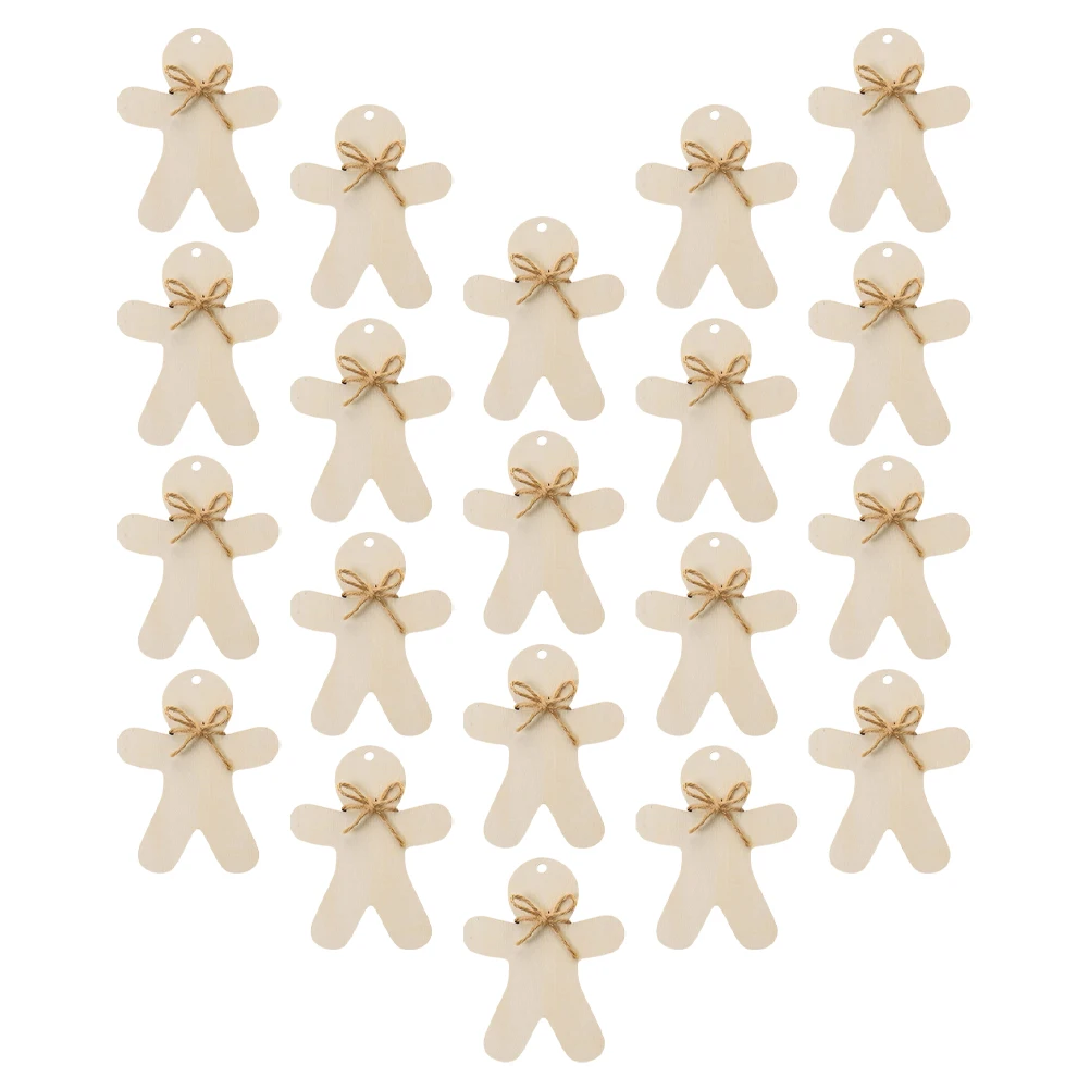 20 set Unpainted Wooden Gingerbread Man Cutouts Blank Smooth DIY Christmas Tree Decorations Xmas Hanging naments