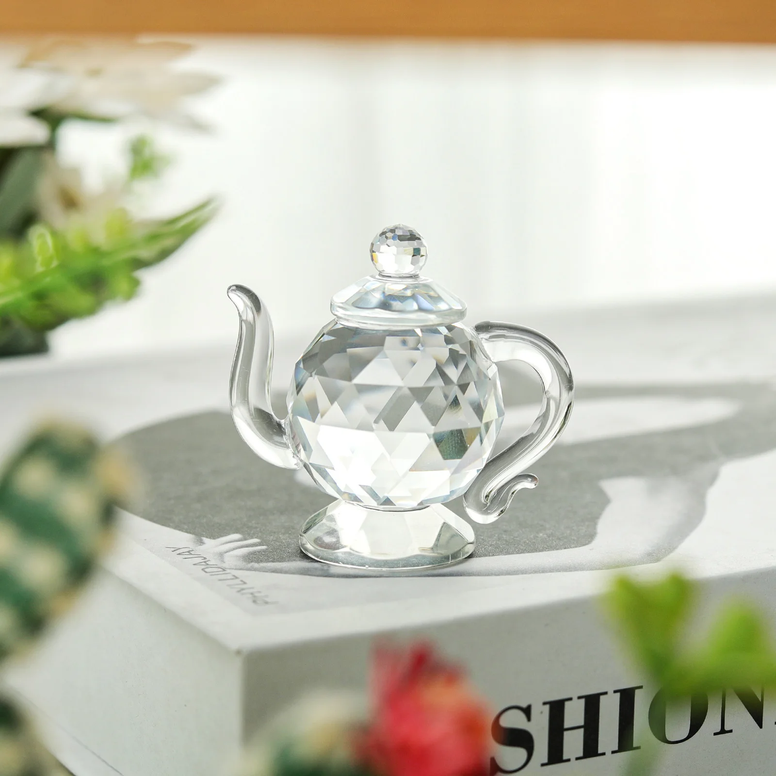 إبريق شاي كريستال شفاف ، هدية ثقل الورق ، زخرفة زجاجية ، ديكور مكتب