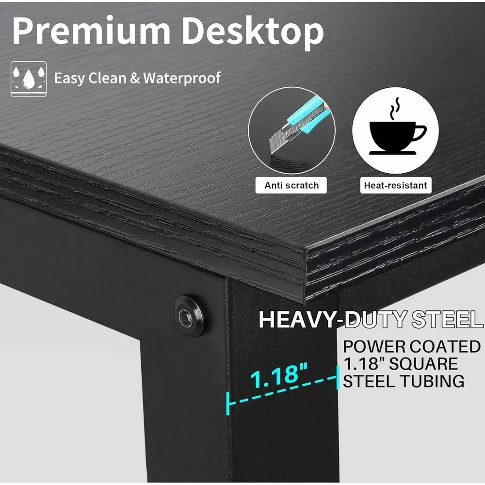 مكتب كمبيوتر واسع 47 أسود مع قفص وأرفف تخزين للمكتب المنزلي والدراسة والعمل وسهل التجميع #4