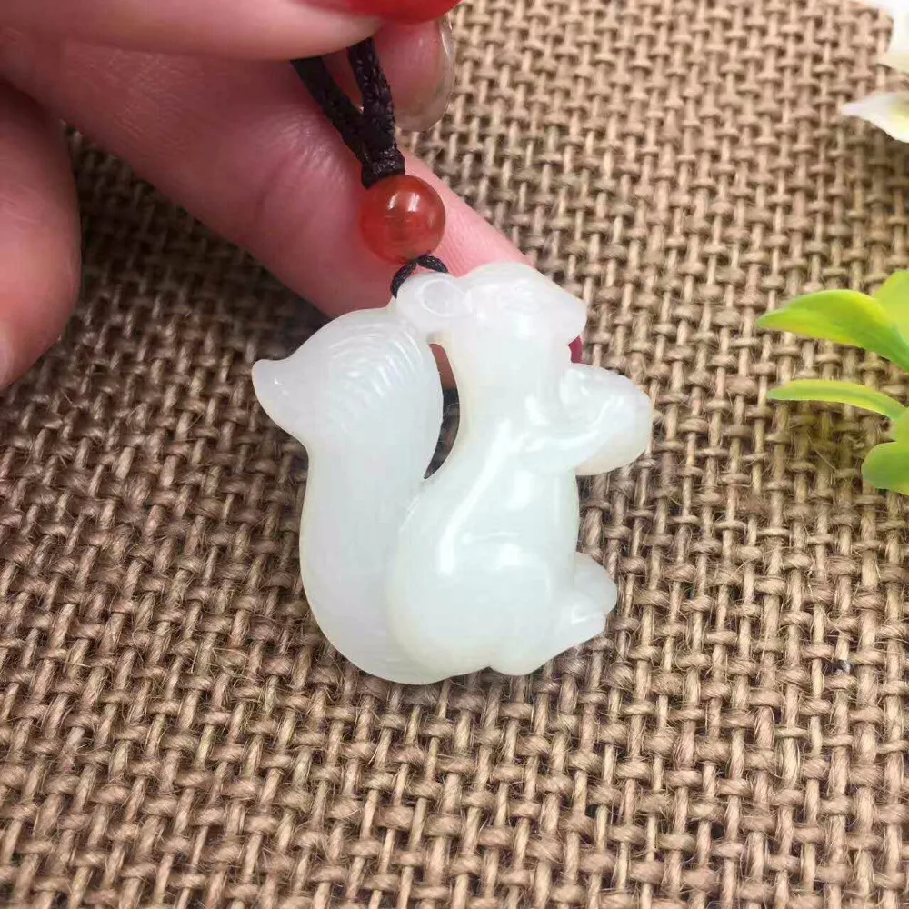 Exquisite Hetian Jade Cartoon Small Squirrel  Pendant DIY Jewelry P0067