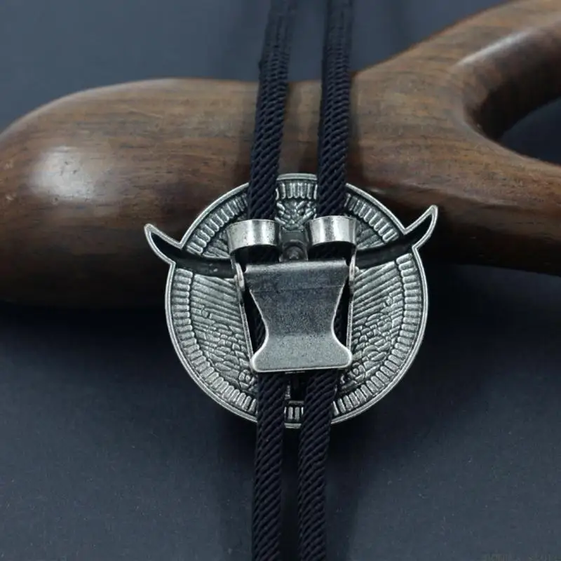 31BF Stylish Rope Pendant Tie Bolo Tie with Carved Bullhead for Formal Event Outfit
