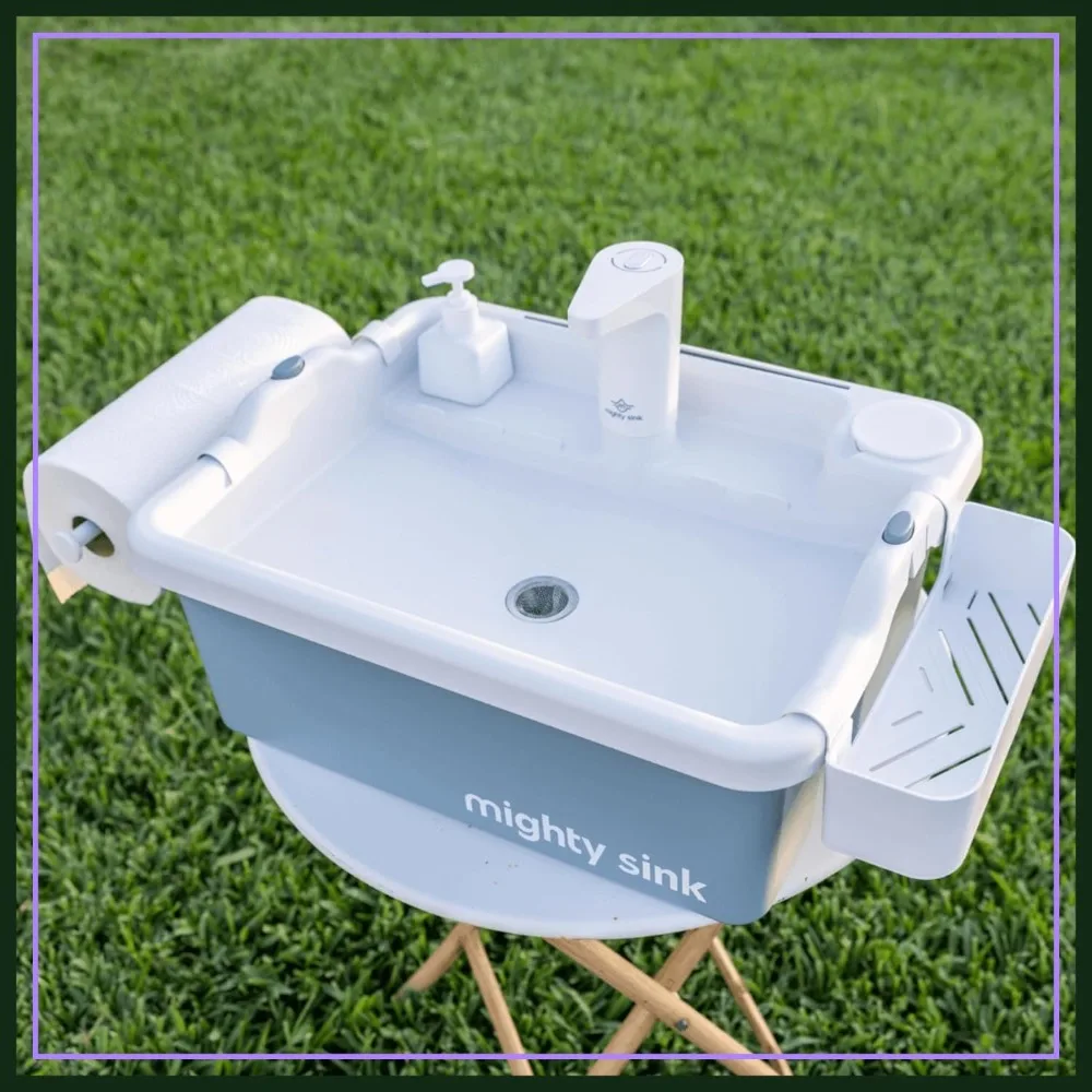 

Portable Sink with Electronic Faucet, 2 Gallons, Easy Setup, Indoor & Outdoor Use, Ideal for Camping, Dishwashing, Gardening