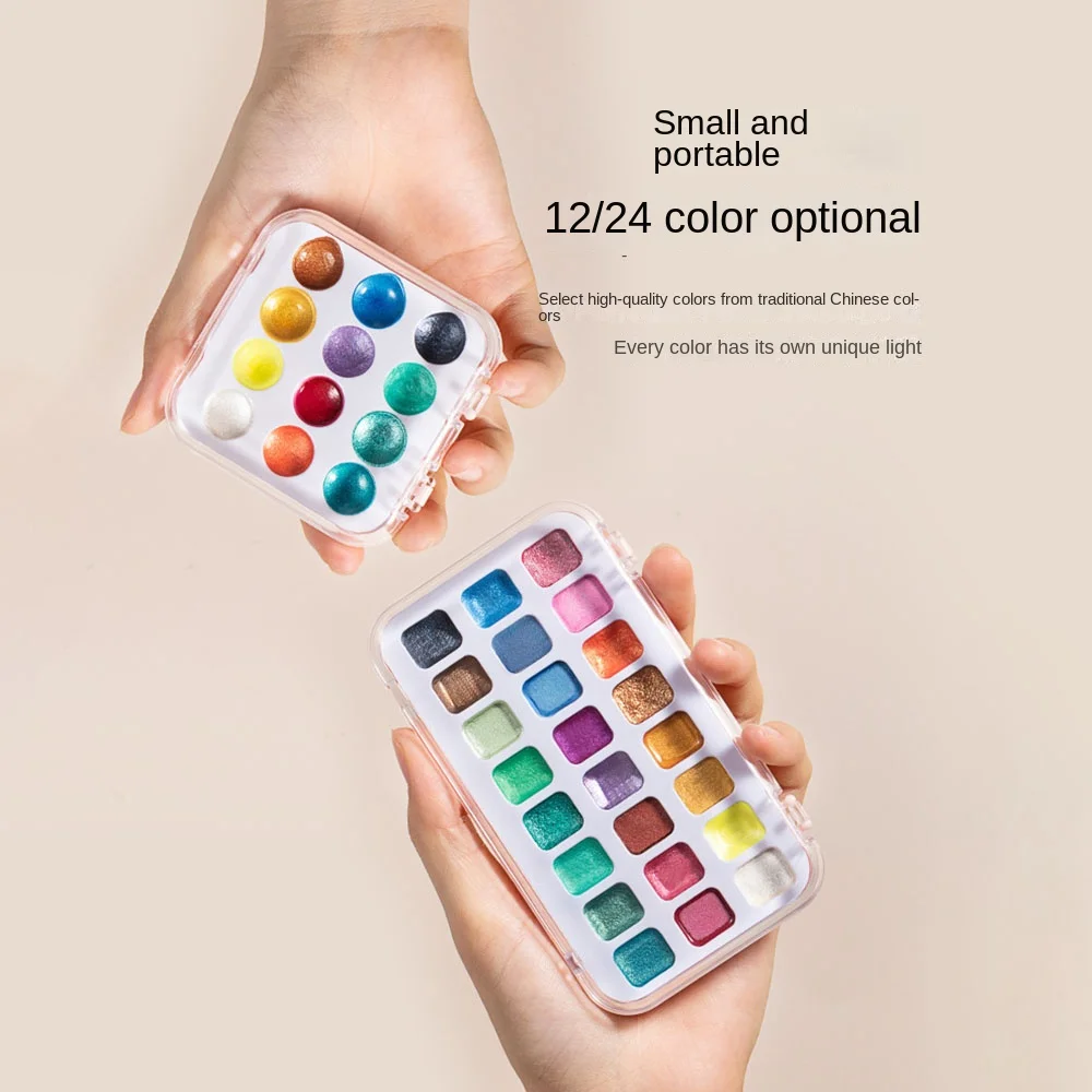 12/24 Farben Aquarell Malerei Pigmente Set Lichtechtheit Mini-tragbare Feste Aquarell Pigment Waschbar