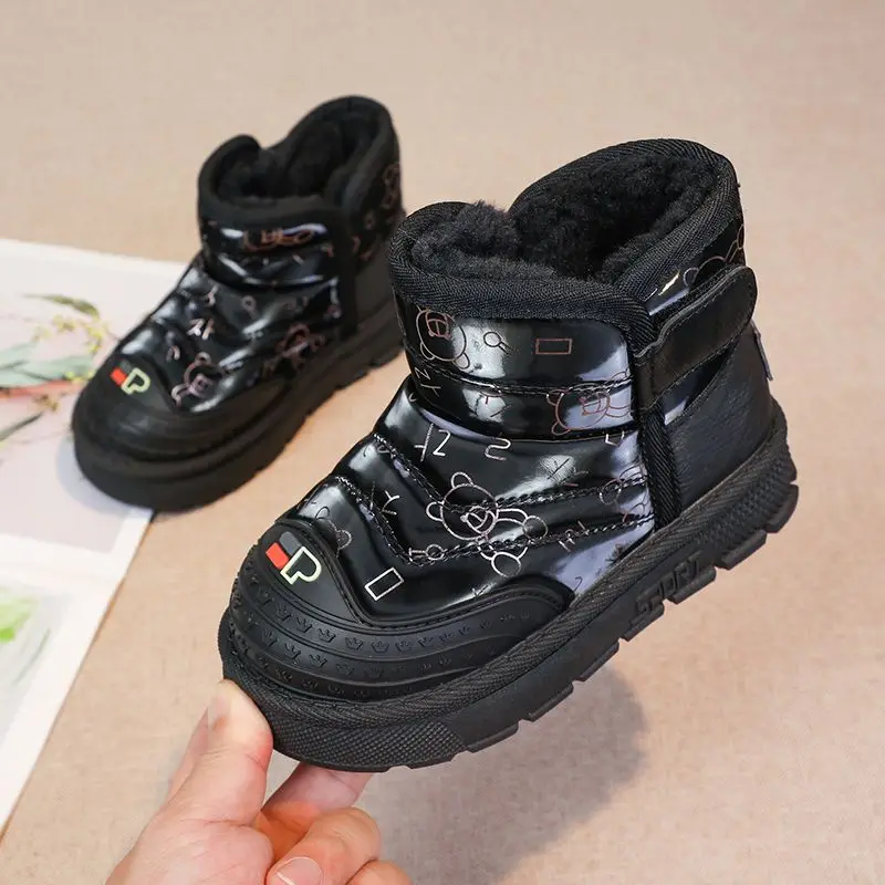 

2026 зимние зимние ботинки с термоизоляцией для девочек, детские нескользящие короткие зимние ботинки, теплая уличная хлопковая обувь