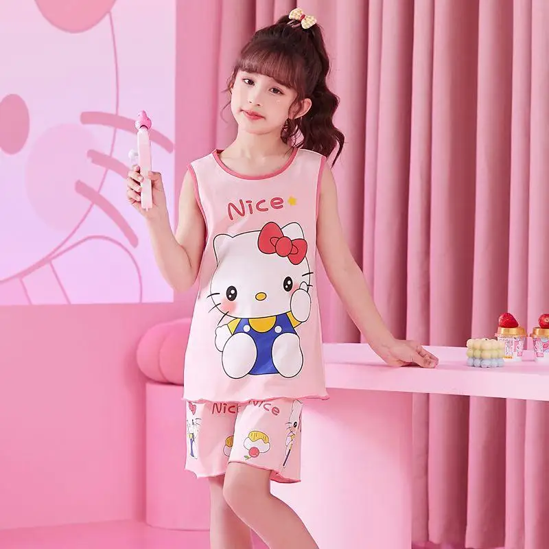 Sanrios 2 قطعة سترة سينامورول السراويل بلدي ميلودي لطيف الأطفال الكرتون الصيف الطفل الساخن أكمام رقيقة ملابس المنزل هدية عيد