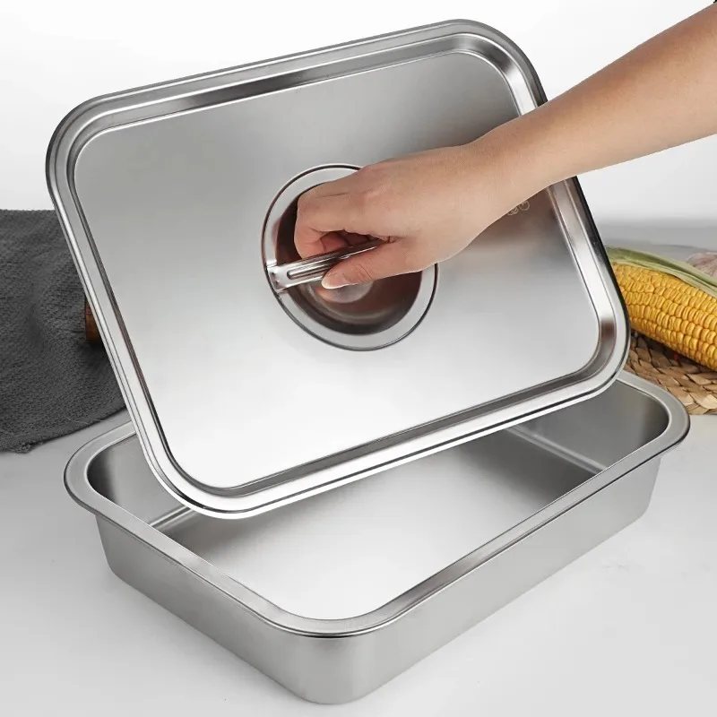 304 Stainless Steel Plate Tray Rectangular Square Oven Tray Baking Pot Dish Deep Japanese Barbecue Bbq Cafeteria Storage Trays