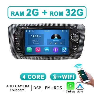 8-core draadloze CarPlay Android 15 autoradio multimediaspeler voor SEAT Ibiza 2009-2013 Bluetooth autoradio navigatie GPS