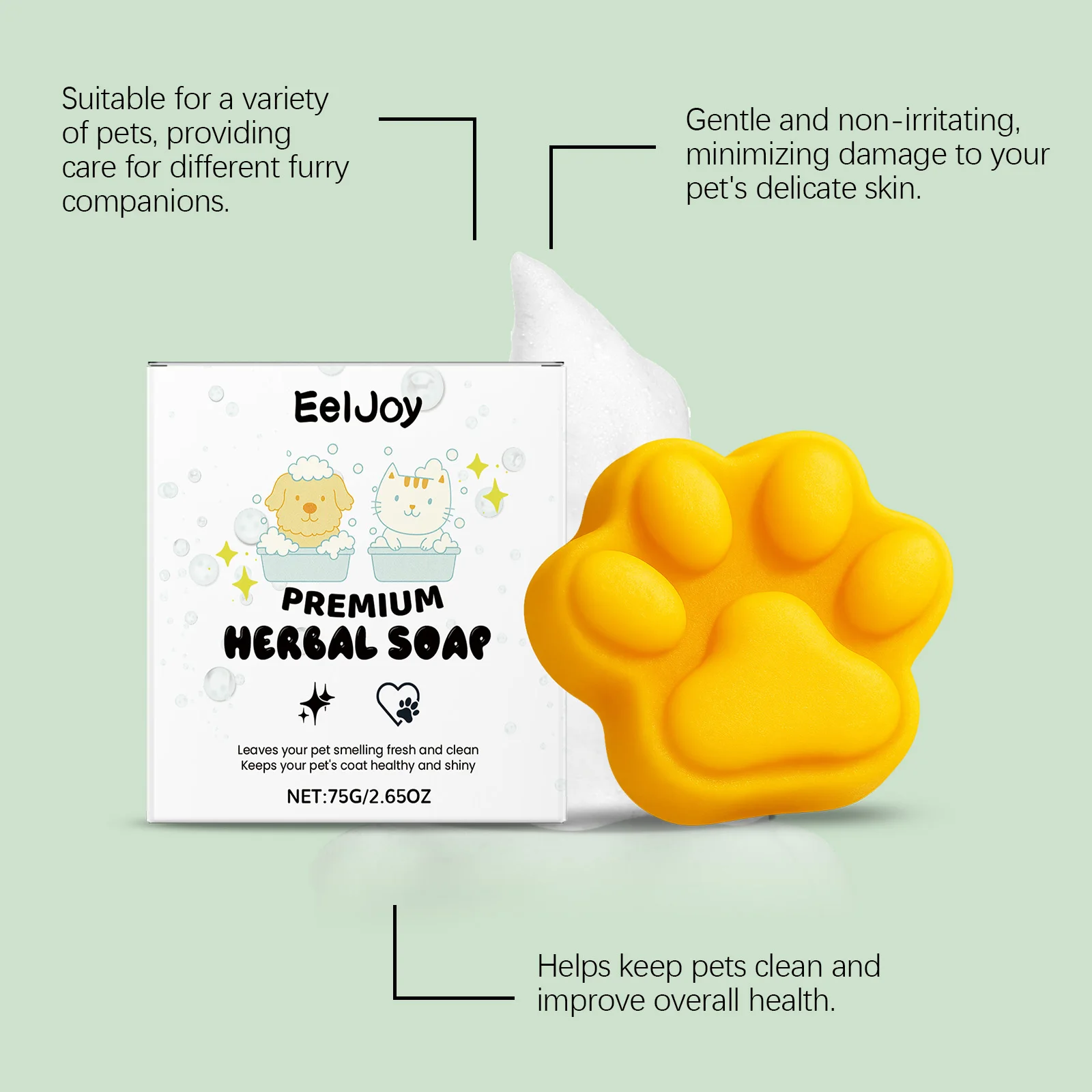 Picture 5: Pet Soap - Plant-Based Formula for Daily Dog & Cat Body Fur Cleaning Removes Odors Fresh Scent with Tick & Flea Protection