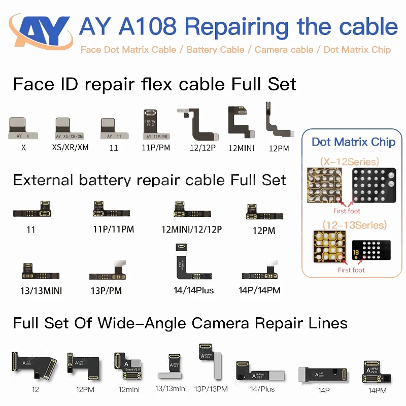 AY No Need To Solder Dot Matrix Projection Face ID Battery Camera Repair Cable for IPhone X-14 Pro MAX Repair Cable Accessories