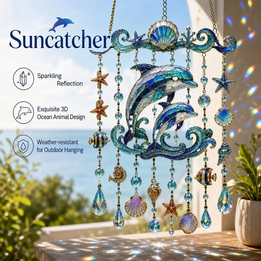 Ocean Wind Chimes Dolphin Turtle Whale Crystal Suncatcher Acrylic Hanging Pendant Garden Yard Balcony Outdoor Home Coastal Decor