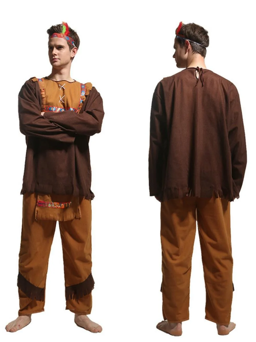 Erwachsene Männer Indisches Kostüm Halloween Cosplay Performance Kleidung Maskerade Tanz Par Rollenspiel Indigus Volkskleidung