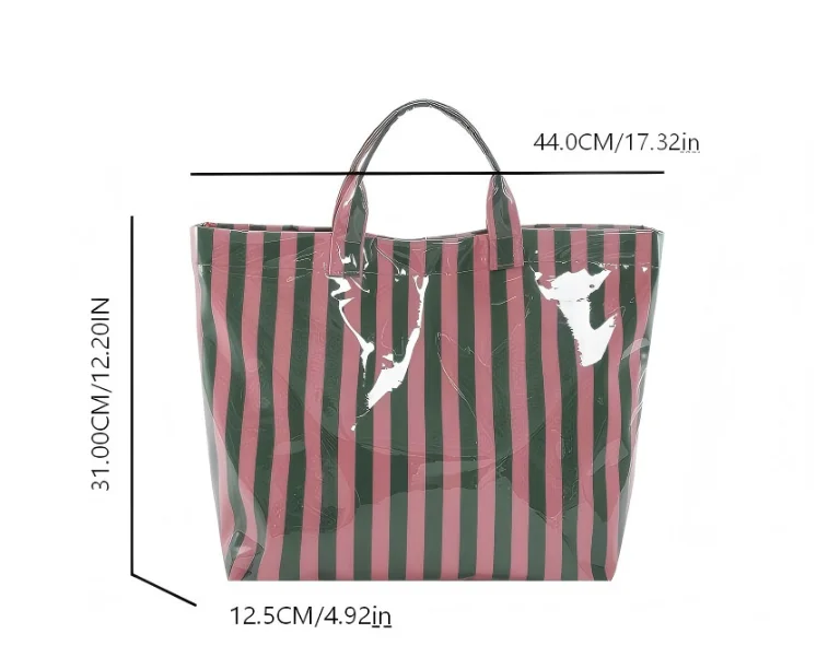Custom Embroidery Striped Tote Bag Waterproof Beach Bag Personalized Name Large Capacity Summer Shopping Bag Gift for Women