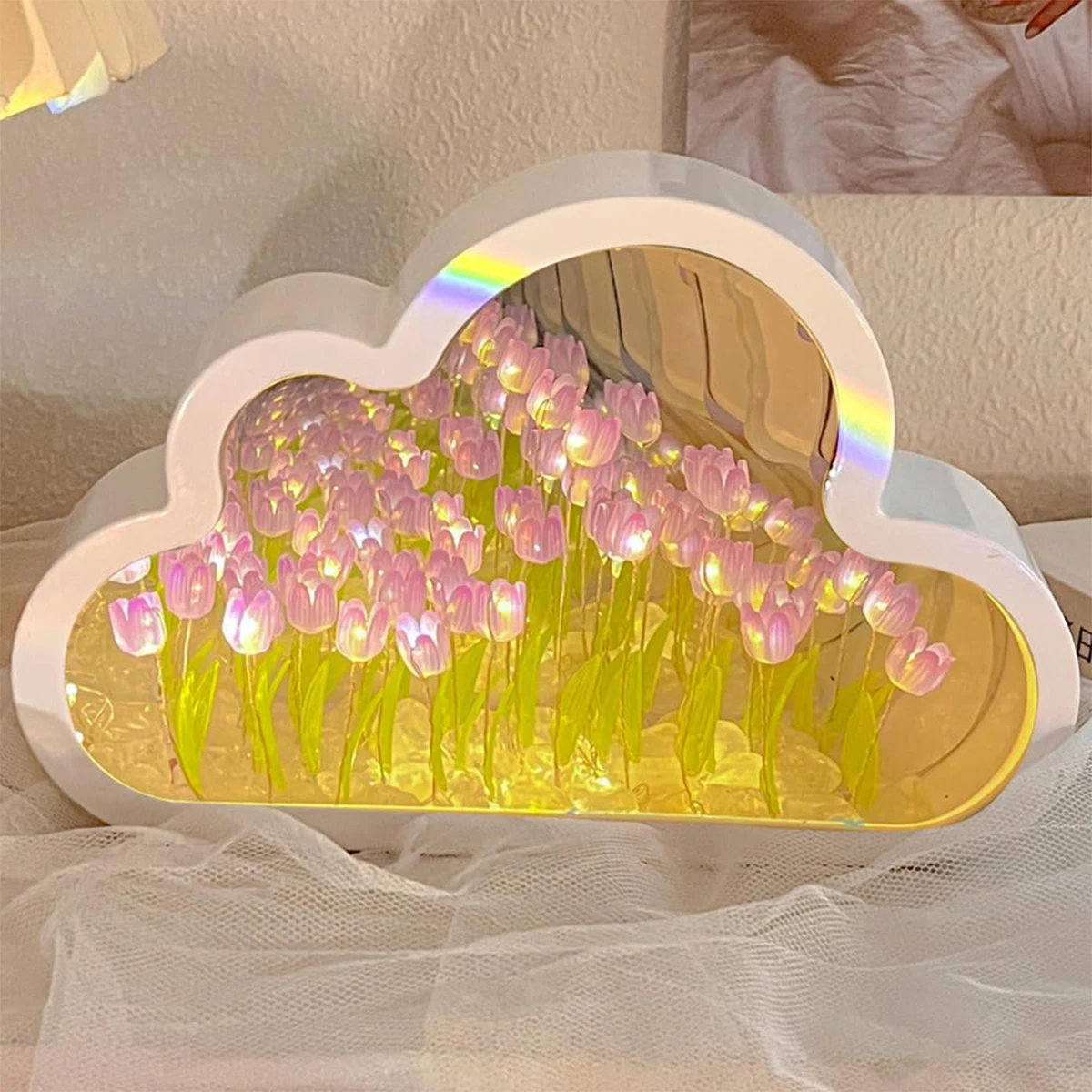 DIY Tulip Flowers LED Night Light Colorful Cloud Shape 20/21LEDs Atmosphere Light USB/Battery Powered Home Christmas Party Decor