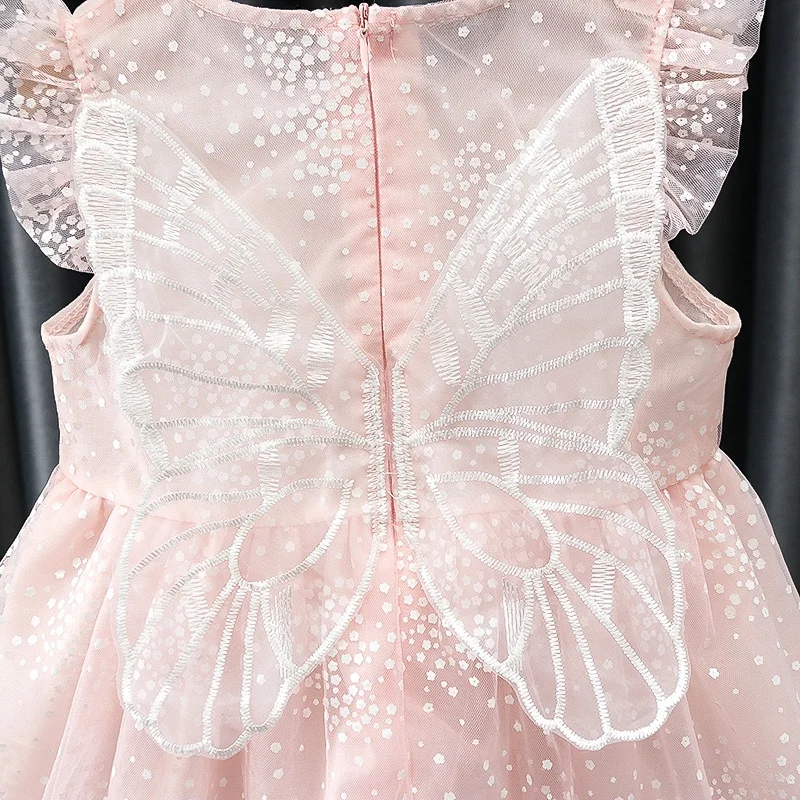 Summer Toddler Flower Fairy Princess Wedding Baby Girls Sleeveless Wings Party Evening Dresses Children Clothes 0 To 3 Years Old