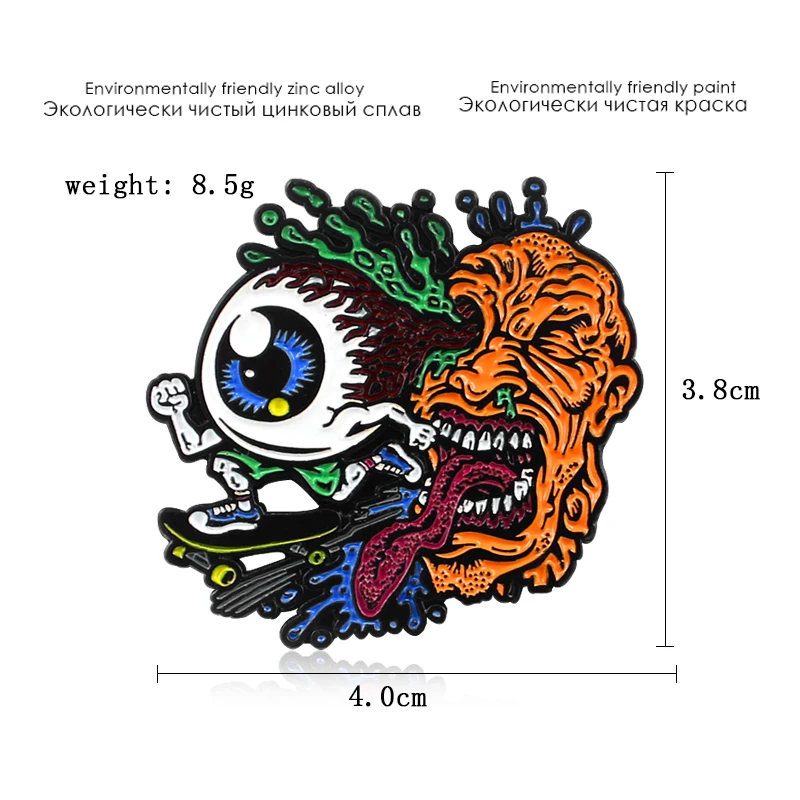 New Eyeball Monsters Corpse Brooch Venom Eyeball Eye Explosicum Long tongue Skating Corpse Man for Kids Lapel Pin backpack badge