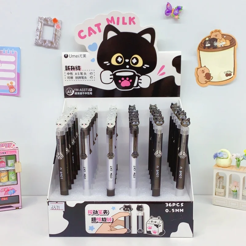 

36pcs/lot Creative Cat Pow Press Gel Pen Cute 0.5mm Black Ink Neutral Pens For Writing Office School Supplies