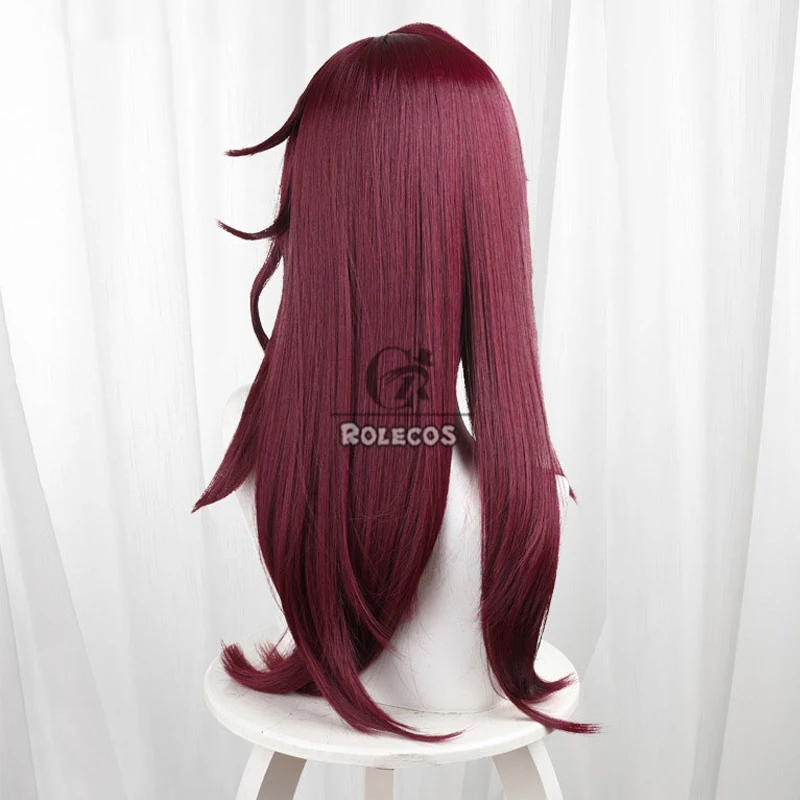 Rolecos genshin impacto chasca natlan cosplay perucas chasca natlan 60cm vinho vermelho misturado roxo cos peruca resistente ao calor cabelo sintético