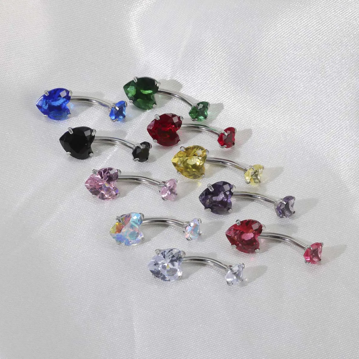 Love Belly Button Rings Double Round Heart Zircon 14G 316L Stainless Steel Navel Ring CZ Belly Rings Piercing Jewelry