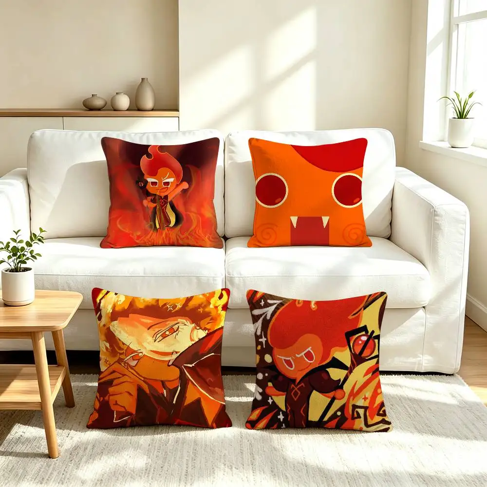 C-Cookie Run Fire Spirit Cookie Square Double-Sided printed Pillow Case Bedroom Bedside Pillow Sofa Cushion Cover