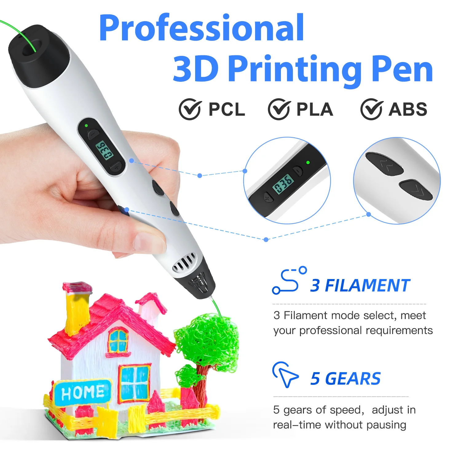 Geeetech TG17 3D Pen PCL LCD Display Show Temperature Speed Adjustable Replaceable Nozzle Children Educational Toy Gift