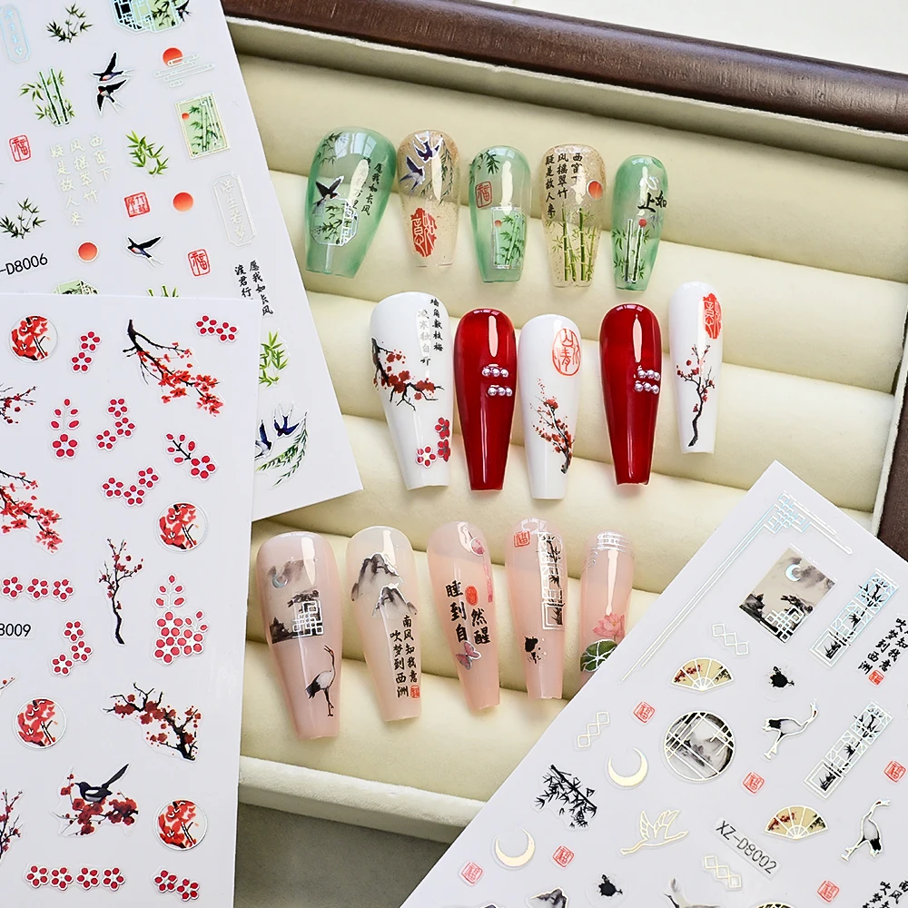 12 pièces/lot Style chinois Lotus & pivoine Floral autocollant pour ongles or argent bronzant fleur curseurs décalcomanies auto-adhésif ongles autocollants