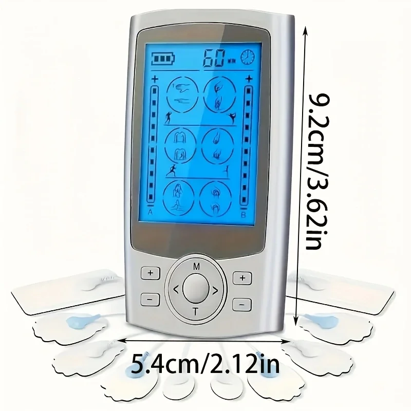 Portable TENS EMS Muscle Stimulator - 36 Modes Dual Channel Rechargeable, 10 Gel Electrodes for Home Office Travel, Pain Relief