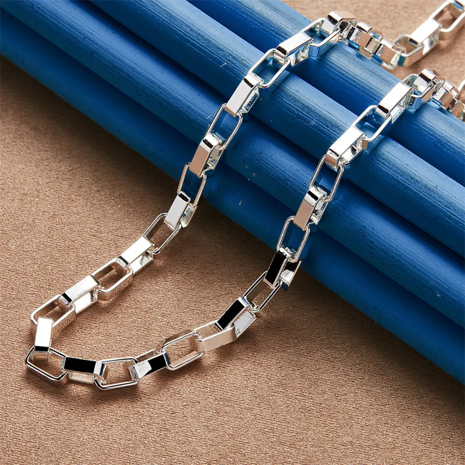 925 Sterling Silver Exquisite Square Necklace Men Women Fashion Party Engagement Gift Accessories