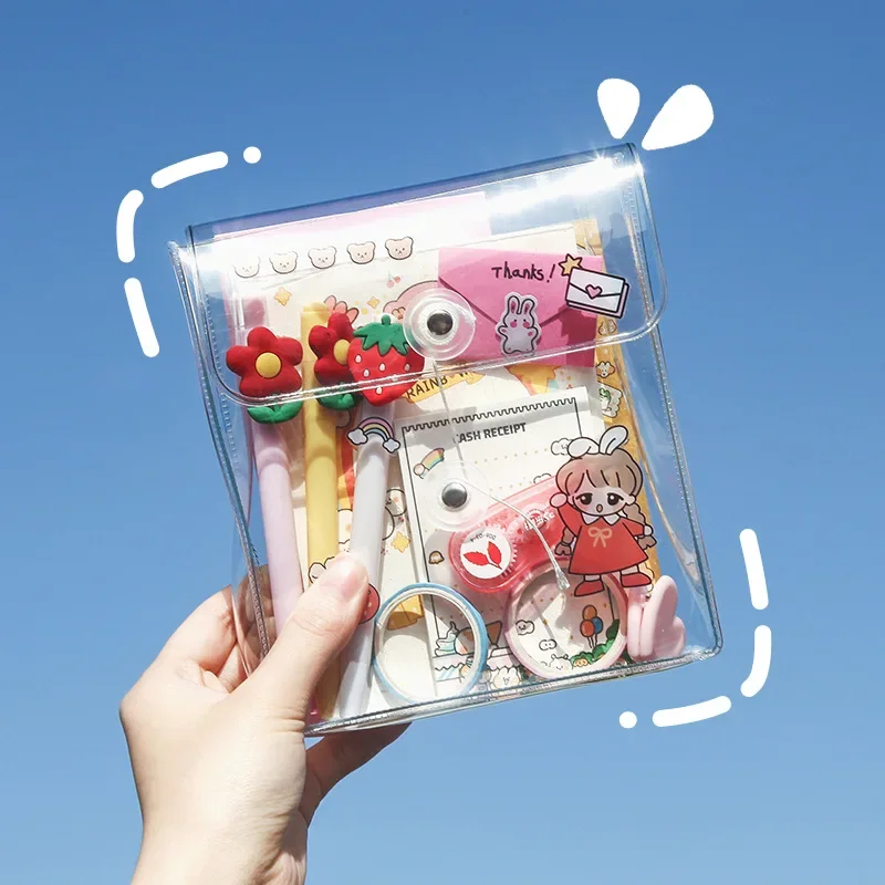 Ins Transparent Pencil Case Kawaii Pencil Bag Portable Makeup Cosmetics Storage Pouch Korean Stationery School Office Supplies