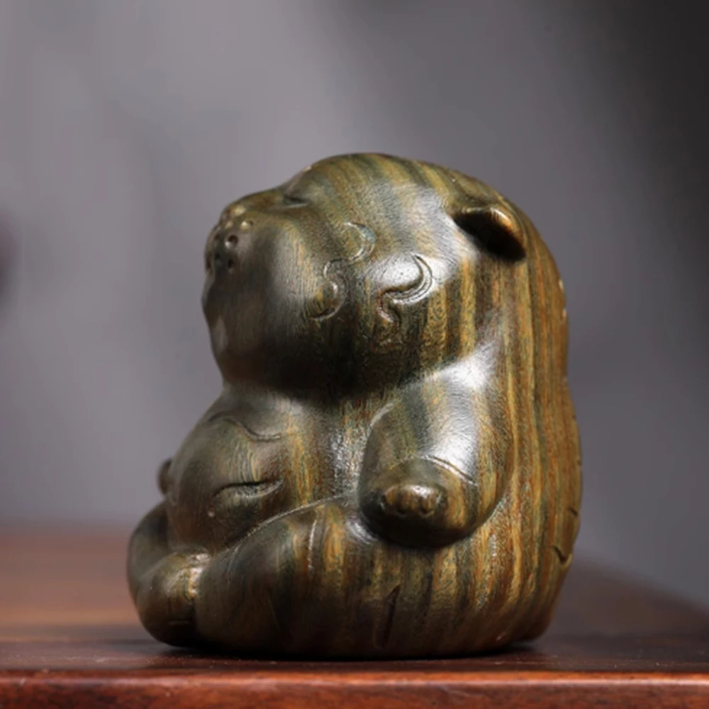 JW140- 6.6 CM Tiger in Meditation Green Sandalwood Sculpture Animal Figurine Decoration Craft Gift Miniatur Ornaments