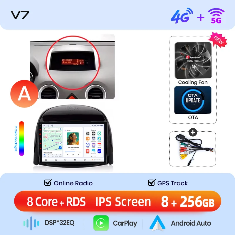 Junsun draadloze CarPlay Android Auto autoradio voor Renault Koleos Mk1 (HY) 2008-2016 met ingebouwde koelventilator, Android GPS navigatie, multimediaspeler, WiFi, DSP, RDS, BT, SWC, IPS touchscreen,