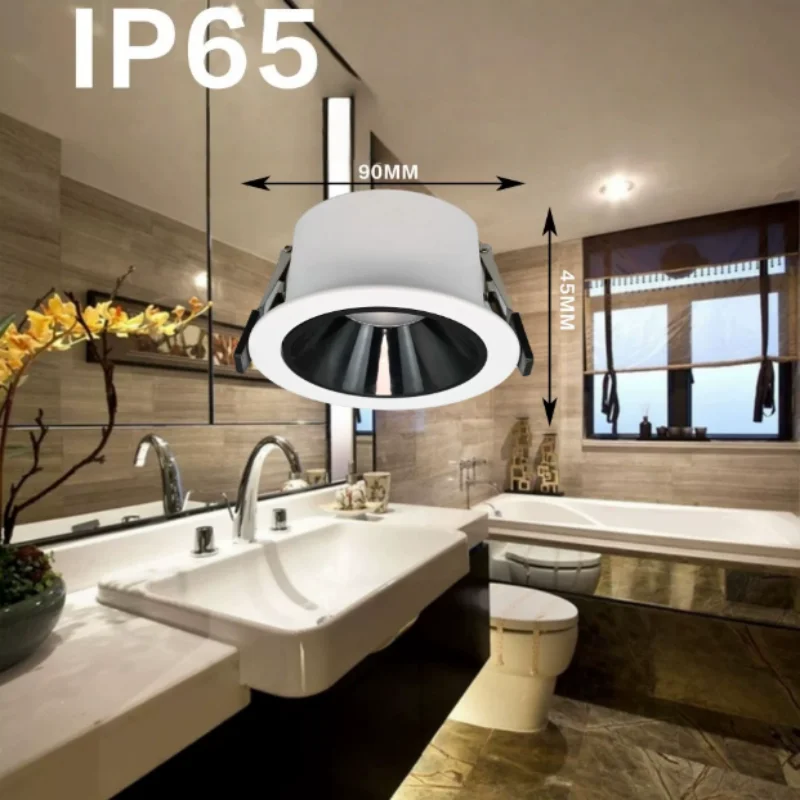 

IP65 Waterproof indoor downlight, recessed home narrow-frame ceiling lamp, COB, living room, bedroom, kitchen and bathroom