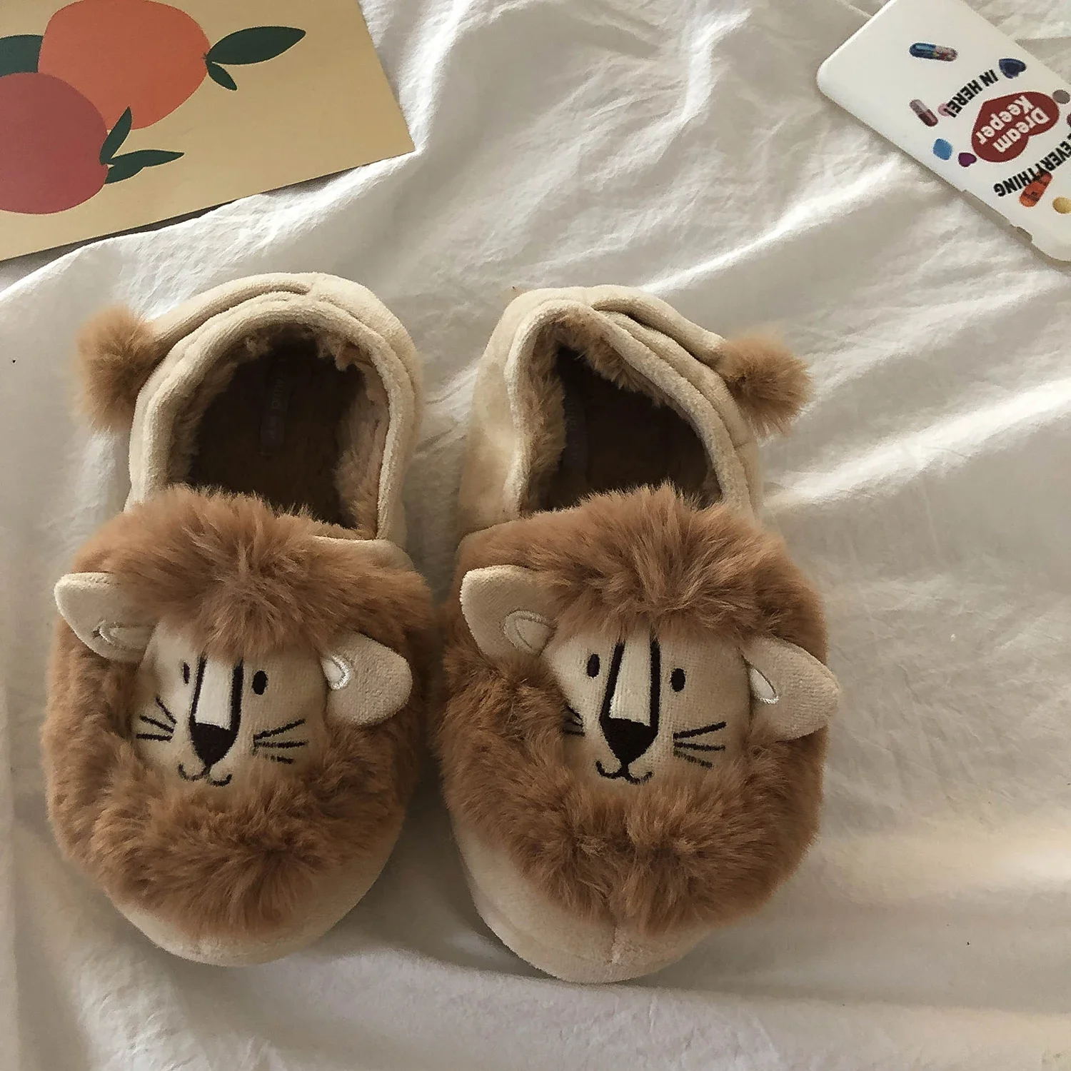 Womens Mens 3D Lion Plush Slippers Winter Warm Indoor Shoes Furry Girls Lovely Cute Plus Size Fur Slides