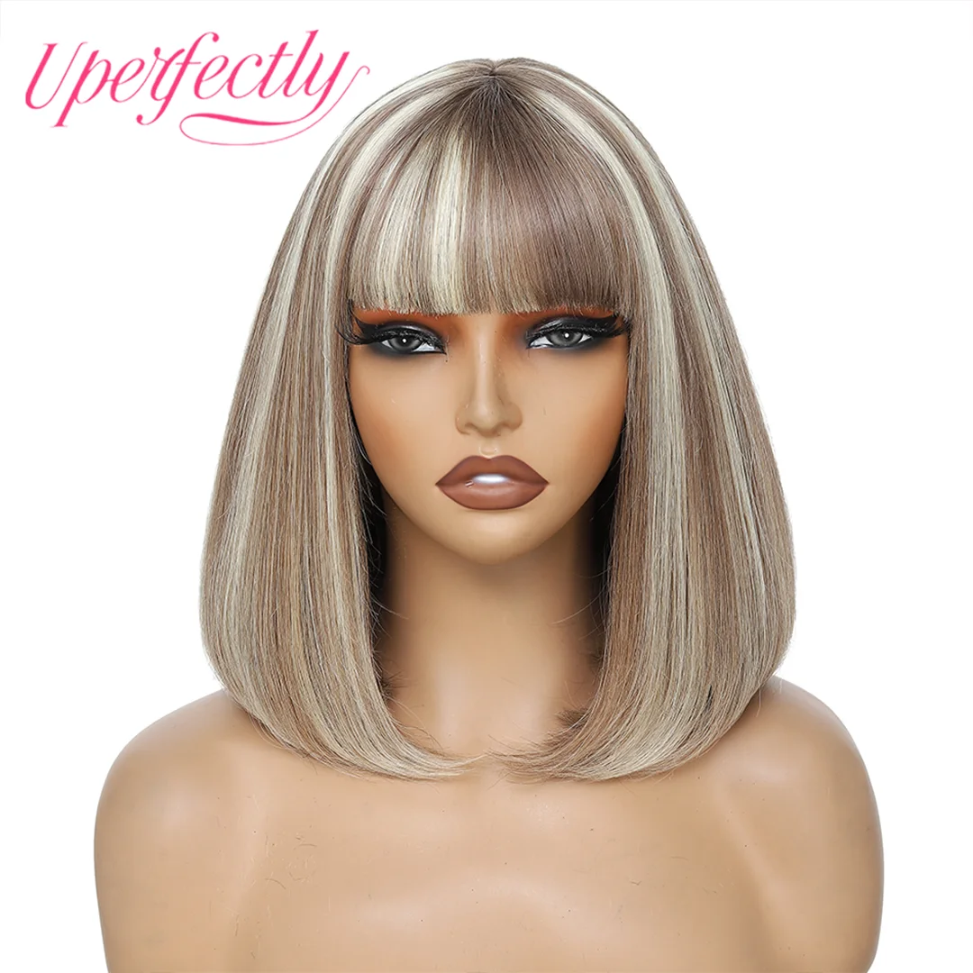 

15-цветный прямой боб, парики из натуральных волос с челкой, европейский парик из человеческих волос Remy, полное покрытие головы, подходит для женщин