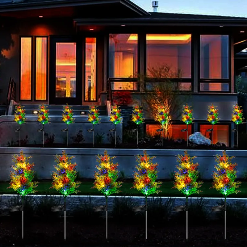 2pcs Solar Garden Lights Christmas Tree Outdoor Multi-Color Changing Led Stake Lights Flower for Garden Patio Yard Decoration