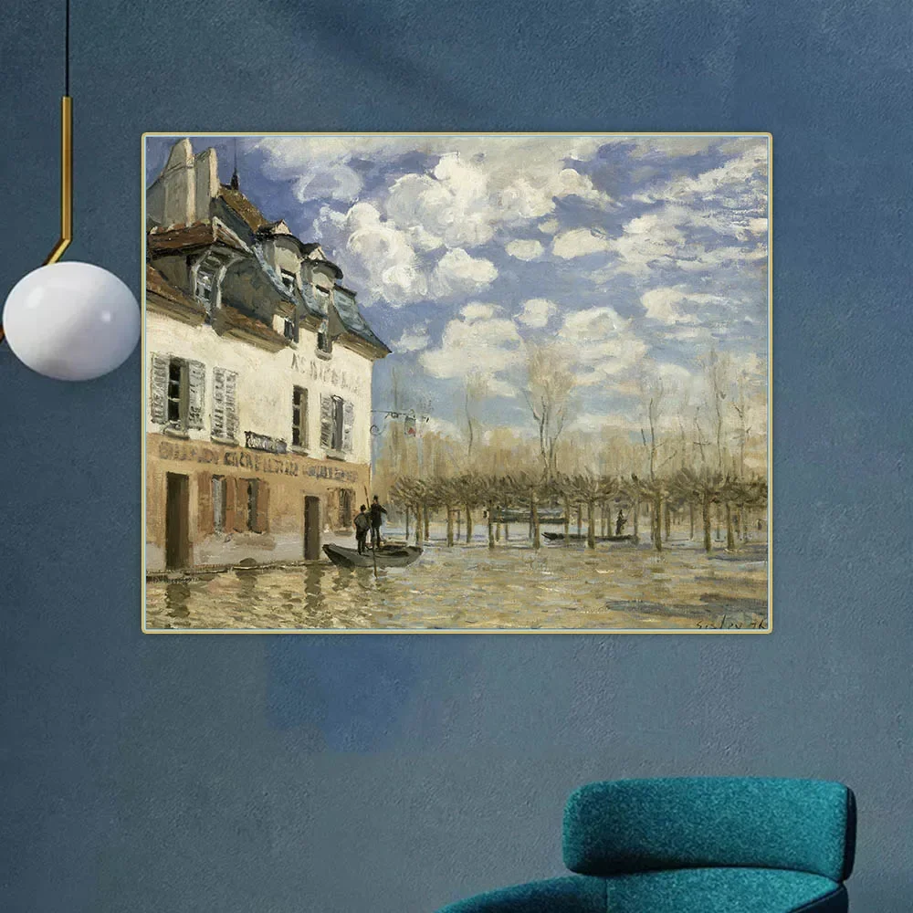 Flood at Port-Marly de Alfred Sisley lienzo pintura al óleo imagen estética obra de arte telón de fondo decoración colgante de pared decoración del hogar